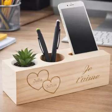 Organiseur de bureau en bois Saint Valentin
