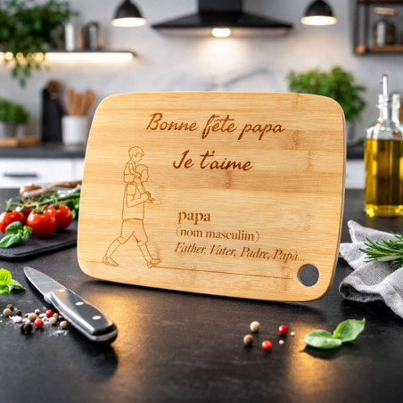 Planche de cuisine papa gravée