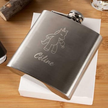 Flasque licorne gravée