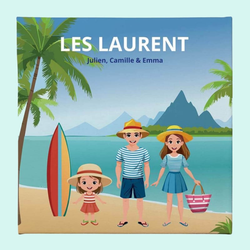 Tableau famille à la plage personnalisé