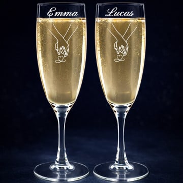 2 flûtes à champagne mains entrelacées personnalisées