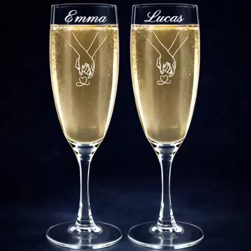 2 flûtes à champagne mains entrelacées personnalisées
