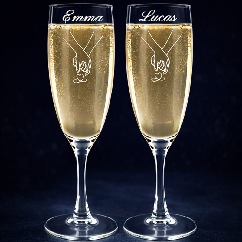 2 flûtes à champagne mains entrelacées personnalisées