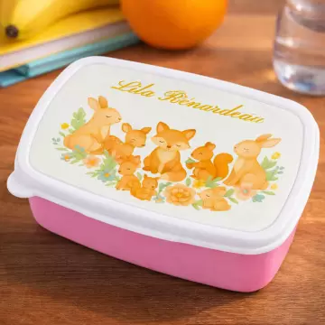 Boite gouter rose animaux à personnaliser