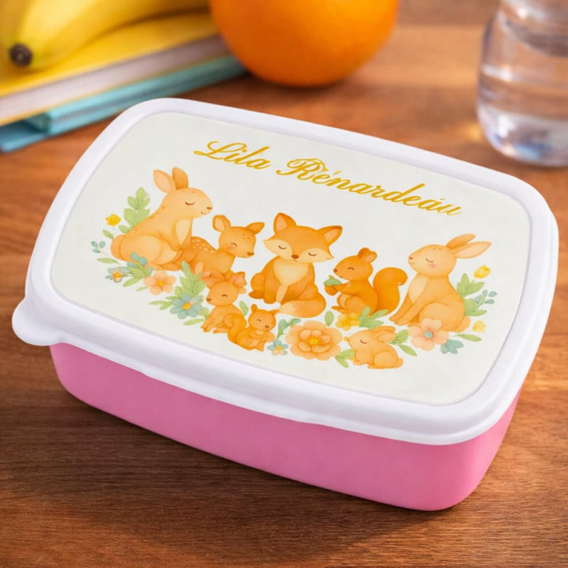 Boite gouter rose animaux à personnaliser