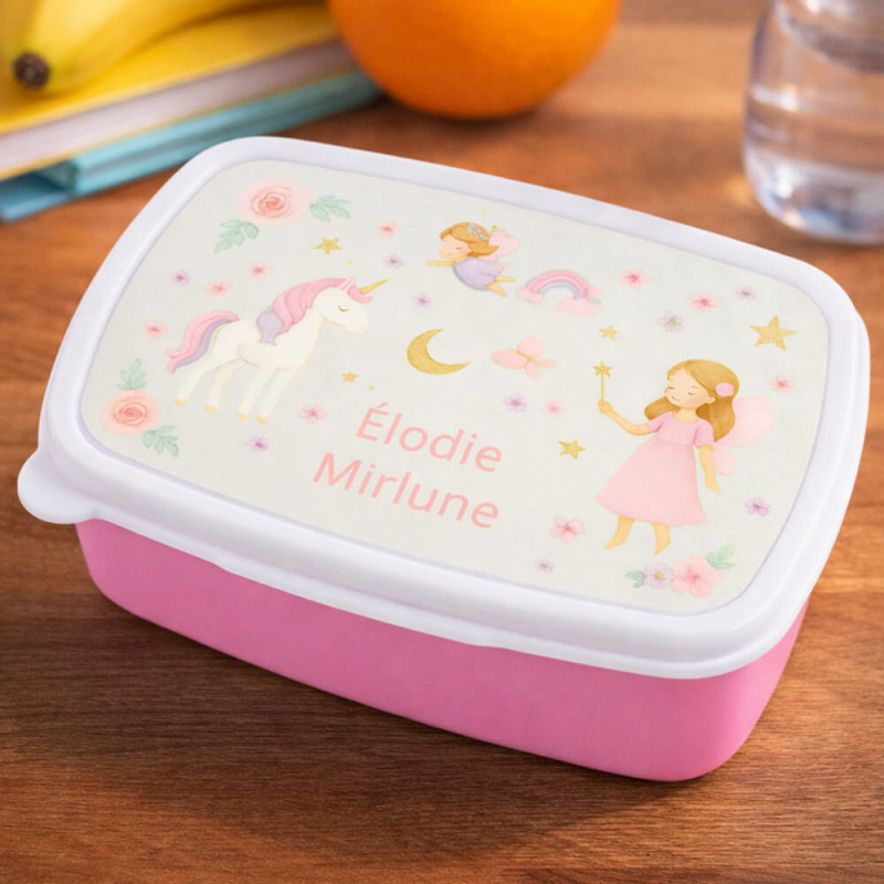 Boite gouter rose licorne à personnaliser
