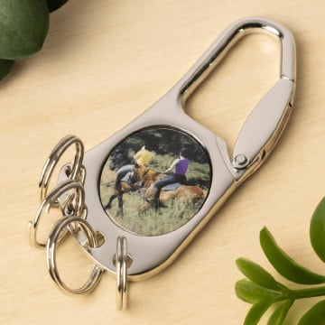 Porte-clé métal mousqueton 4 accroches personnalisé