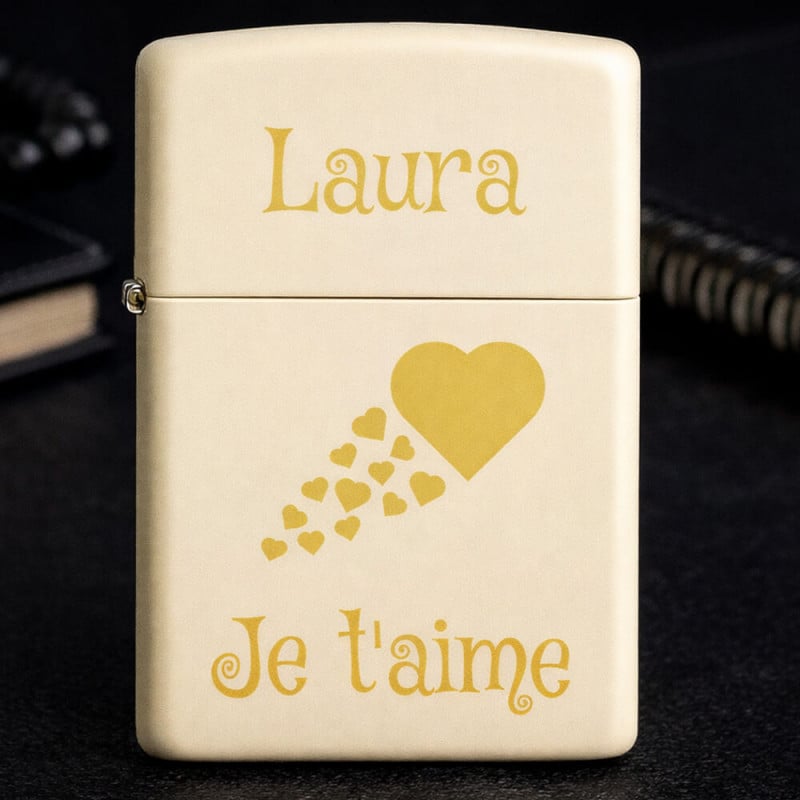 Briquet Zippo Cream Matte gravé personnalisé
