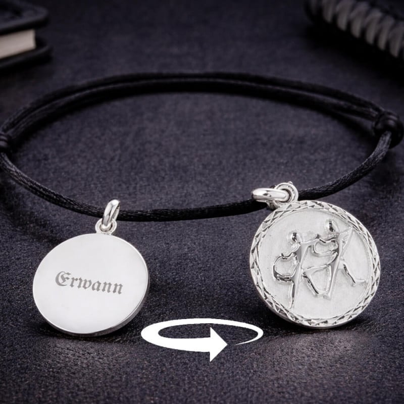 Bracelet cordon zodiaque argent personnalisé