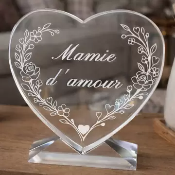Cœur en verre mamie gravé personnalisé