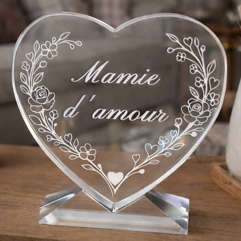 Cœur en verre mamie gravé personnalisé