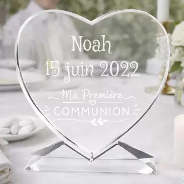 Cœur en verre communion personnalisé