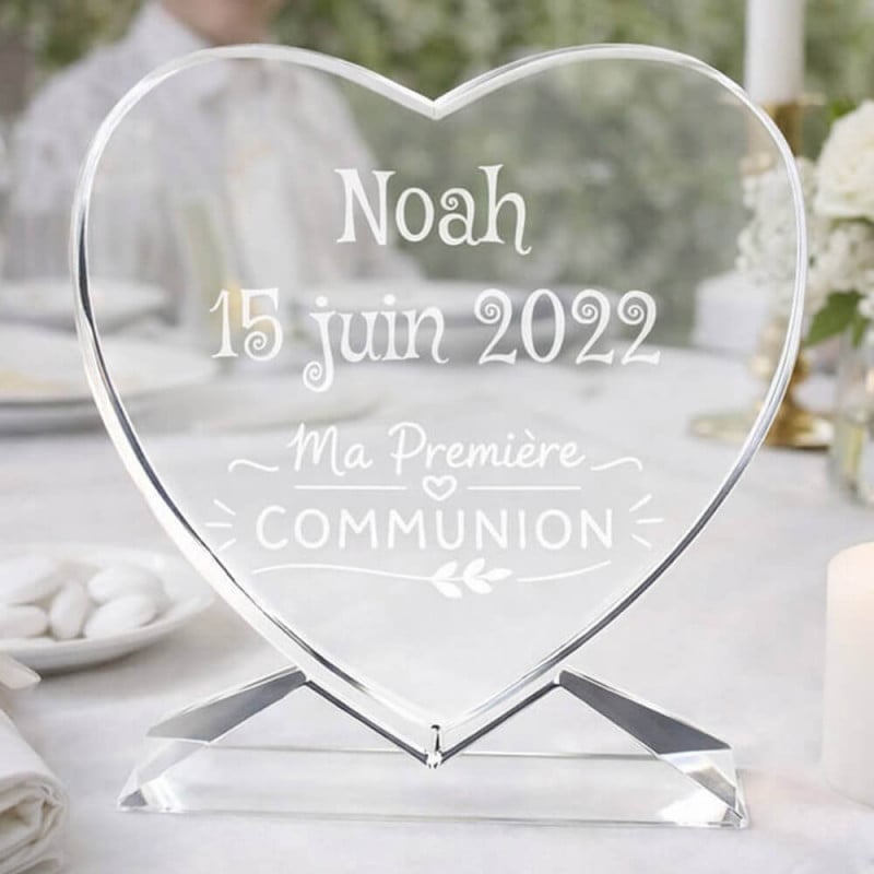 Cœur en verre communion personnalisé