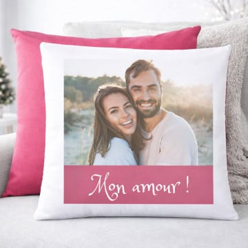 coussin bicolore fuchsia personnalisé photo