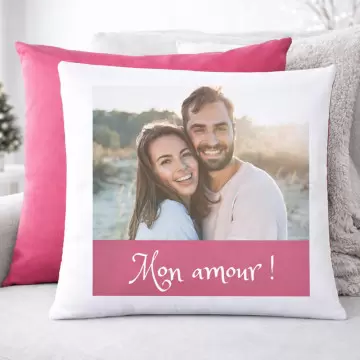coussin bicolore fuchsia personnalisé photo