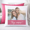 coussin bicolore fuchsia personnalisé photo
