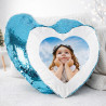 Coussin sequin cœur bleu personnalisé