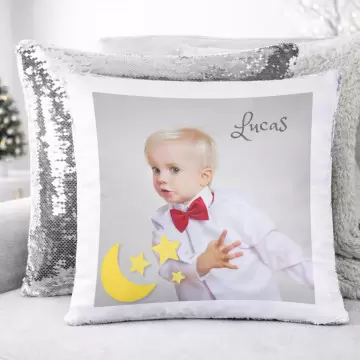 Coussin à sequin argent blanc personnalisé