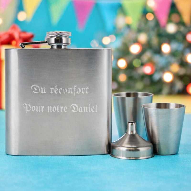 Coffret flasque à alcool gravé personnalisé