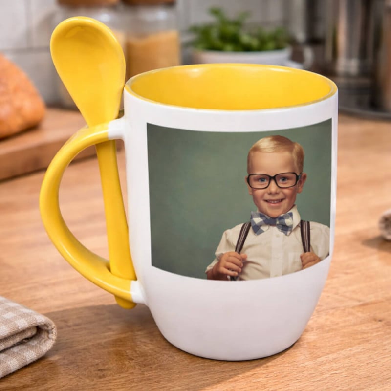 Mug cuillère jaune personnalisé