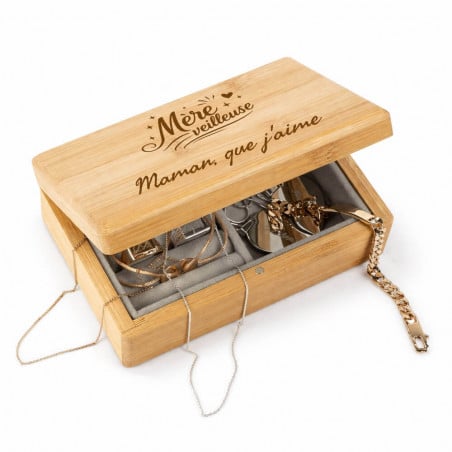 Boite à bijou en bois bambou gravé