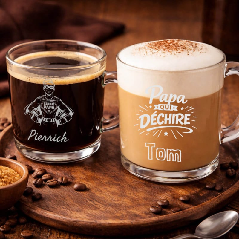 Tasses papa en verre gravé