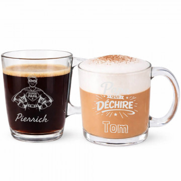 Tasses papa en verre gravé personnalisées  | Cadeau fête des pères personnalisé