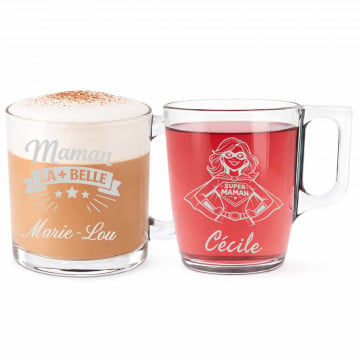 Tasses maman en verre personnalisées avec gravure  | Cadeau fête des mères gravé