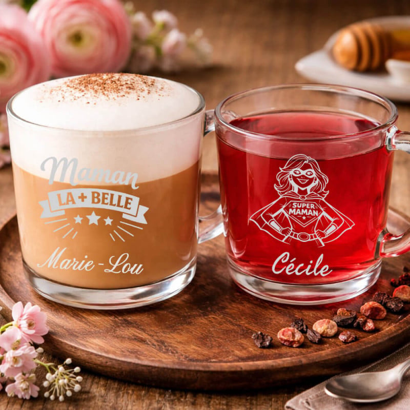 Tasses maman en verre personnalisées