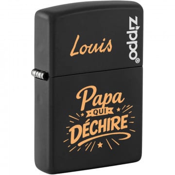 Zippo noir papa gravé personnalisé avec design  | Cadeau papa personnalisé