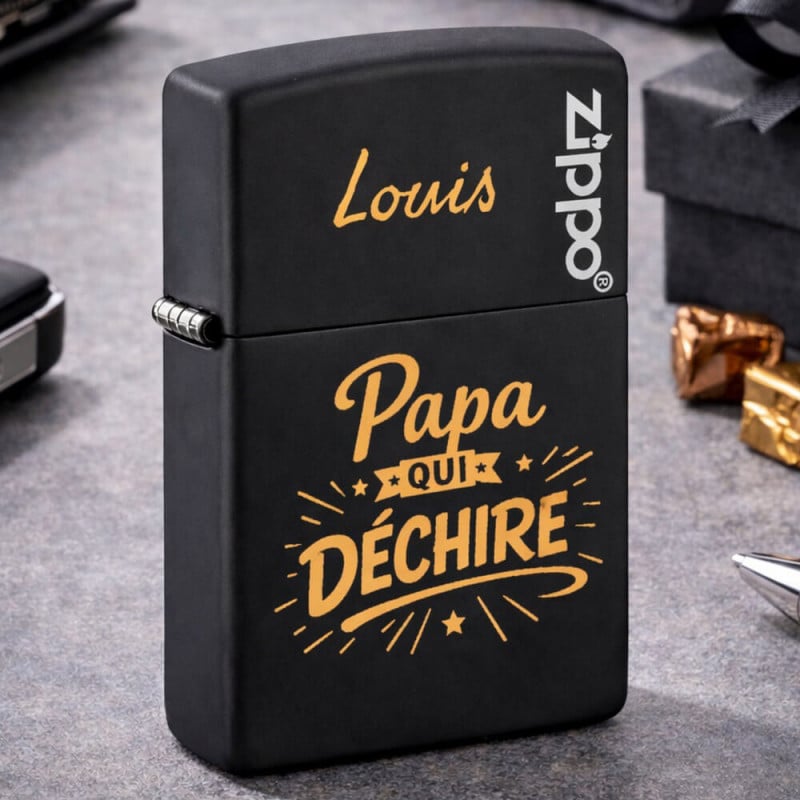 Briquet Zippo noir papa gravé