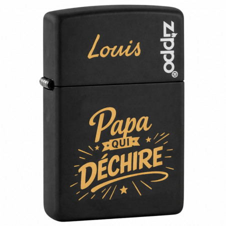 Briquet Zippo noir papa qui déchire gravé