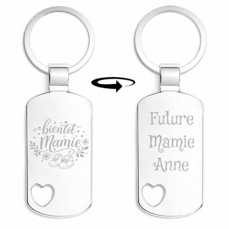 porte clé plaque coeur gravé mamie