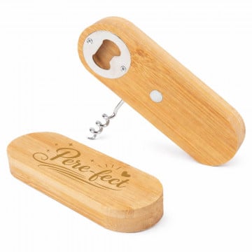 Décapsuleur bois papa gravé personnalisé 2 en 1 | Cadeau fête des pères personnalisé