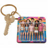 porte clé carré bois effet figurines articulées