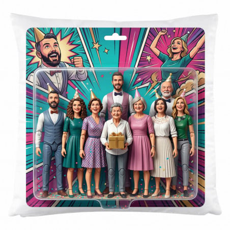 Coussin 40 cm x 40 cm effet figurines articulées personnalisé