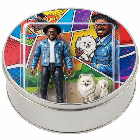 Boite ronde effet figurines articulées personnalisé