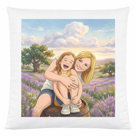 Coussin 40 cm x 40 cm effet dessin doux et poétique