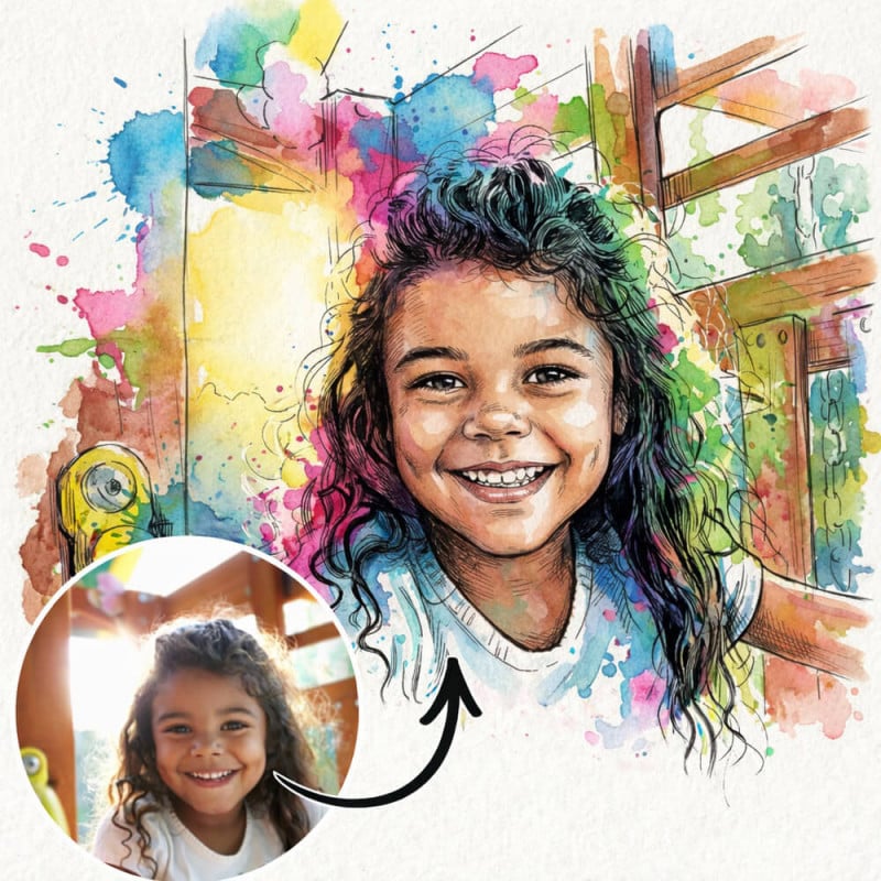 Tranformation de votre photo avec notre IA pour un effet aquarelle colorée personnalisés