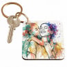 Porte clé carré bois effet aquarelle colorée