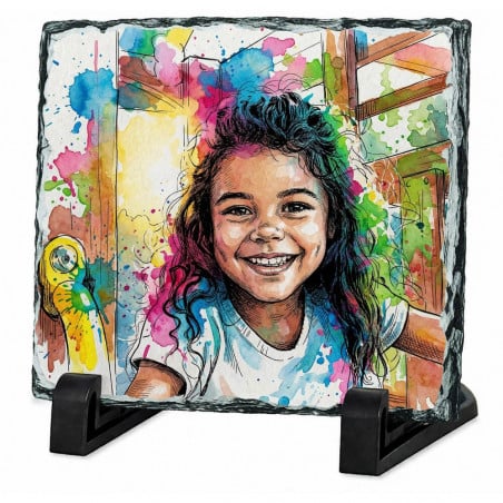 Ardoise 15 cm x 15 cm effet dessin aquarelle colorée personnalisés