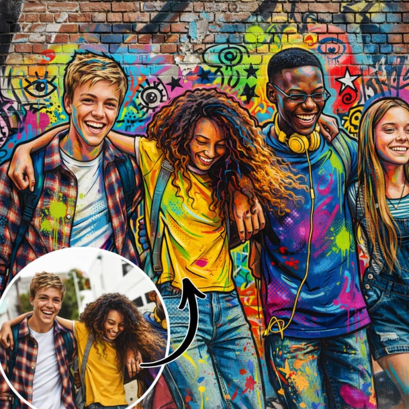 Tranformation de votre photo avec notre IA pour un effet Street Art personnalisé