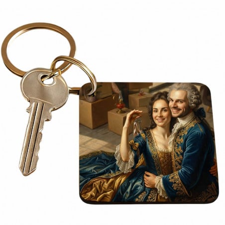 porte clé carré bois style royal