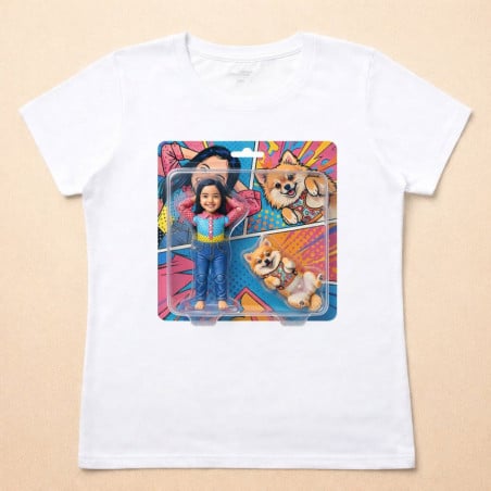 Effet figurine articulées IA sur t shirt femme
