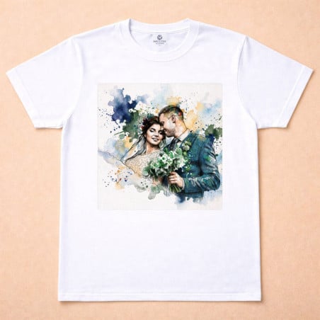 effet aquarelle colorée IA sur t shirt homme