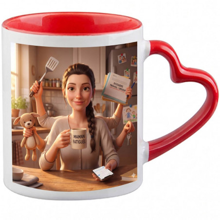 Mug hanse coeur rouge effet maman Shiva multitâches personnalisés