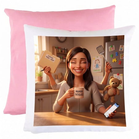 Coussin rose 40 cm x 40 cm effet Shiva multitâches personnalisés