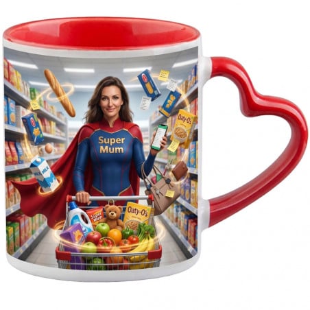 Mug hanse coeur rouge effet Super Maman personnalisés