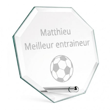 Trophée en verre octogonal meilleur entraineur personnalisé