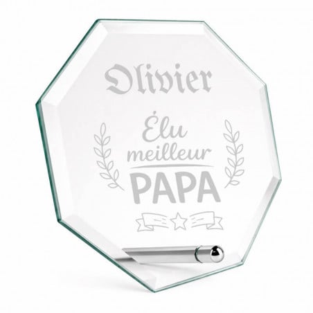 Trophée en verre octogonal meilleur papa personnalisé